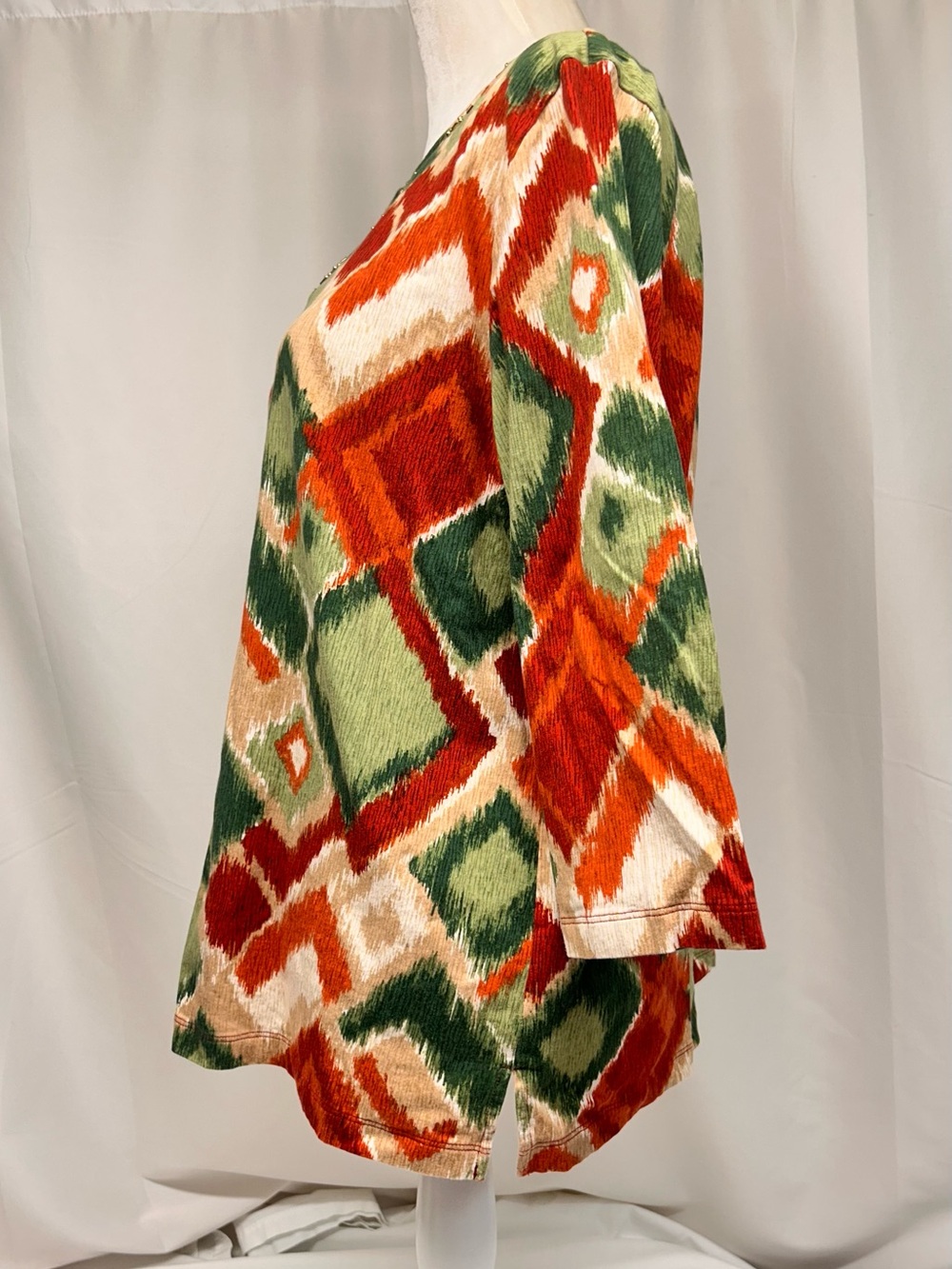 Alfred Dunner Green, Orange & Cream Geometric 3/4 Sleeve Tunic Size Large - Picture 2 of 9